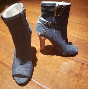 Dolce and Gabbana denim peep toe heels